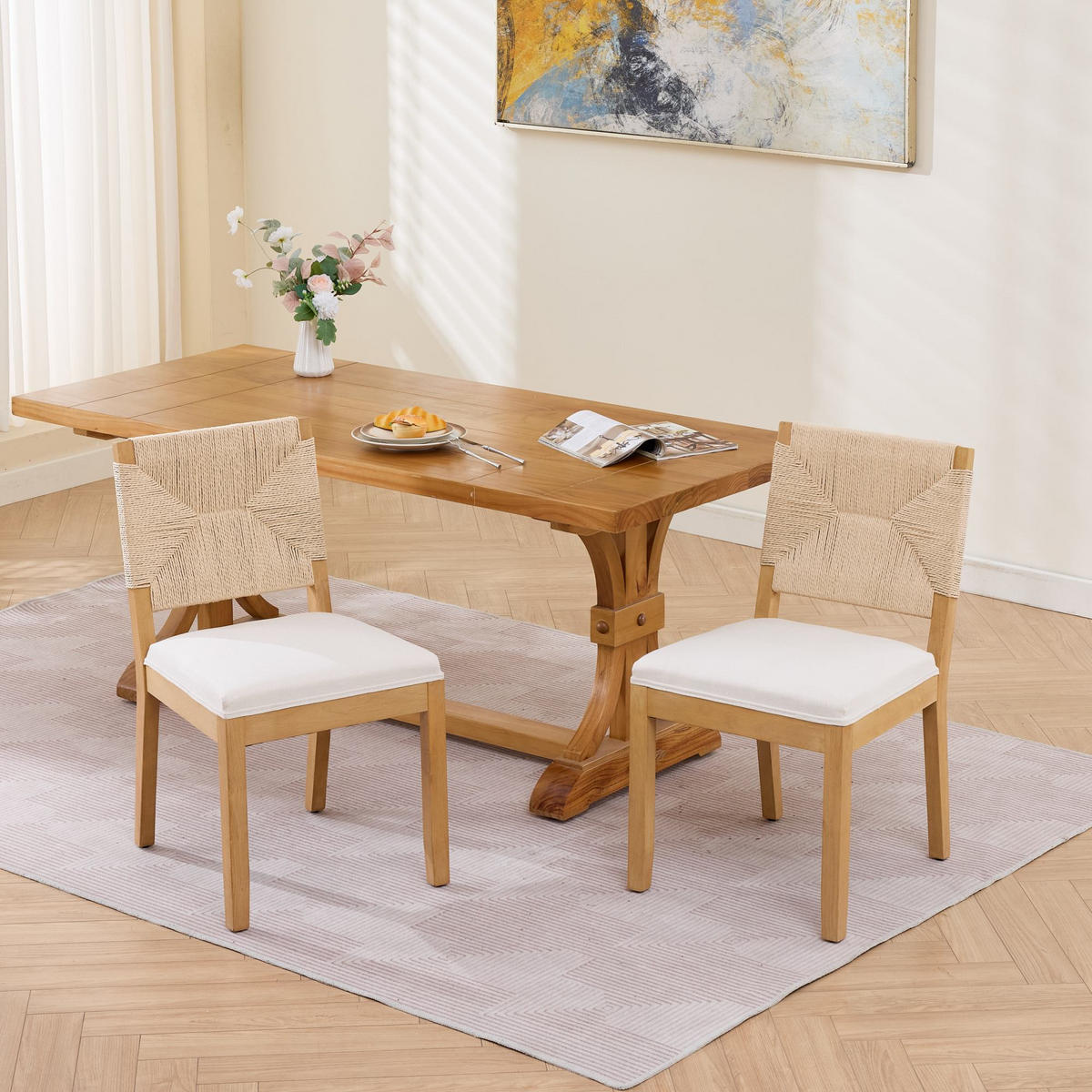 STUHL-SET DE-36361 2 Stück mit Rattan-Rückenlehne Natur - Beige, Holz (48/86.5/56cm) - ComfortXL