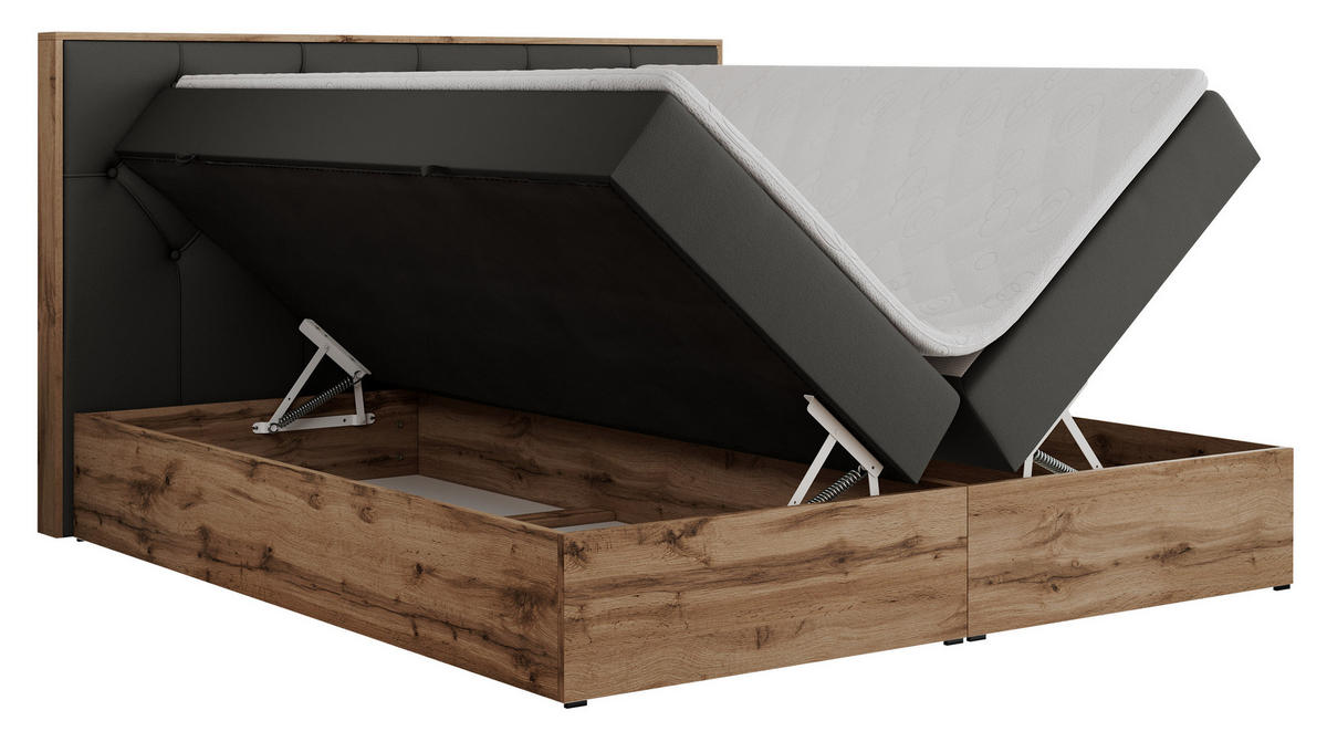 BOXBETT VENETO 160/200 Dunkelgrau Kunstleder - H4 - Dunkelgrau, Holz/Textil (160/200cm) - MKS
