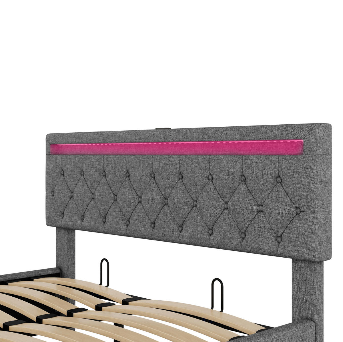 POLSTERBETT 160/200 cm Grau mit LED-Umgebungslicht und USB-Anschluss Ohne Matratze - Grau, Textil (160/200cm) - OKWISH