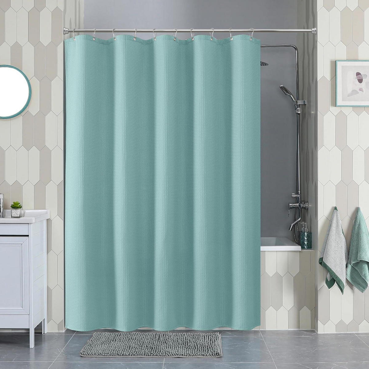 DUSCHVORHANG Waffelstoff Türkis 152 x 214 cm - Türkis, Textil (152/214cm)