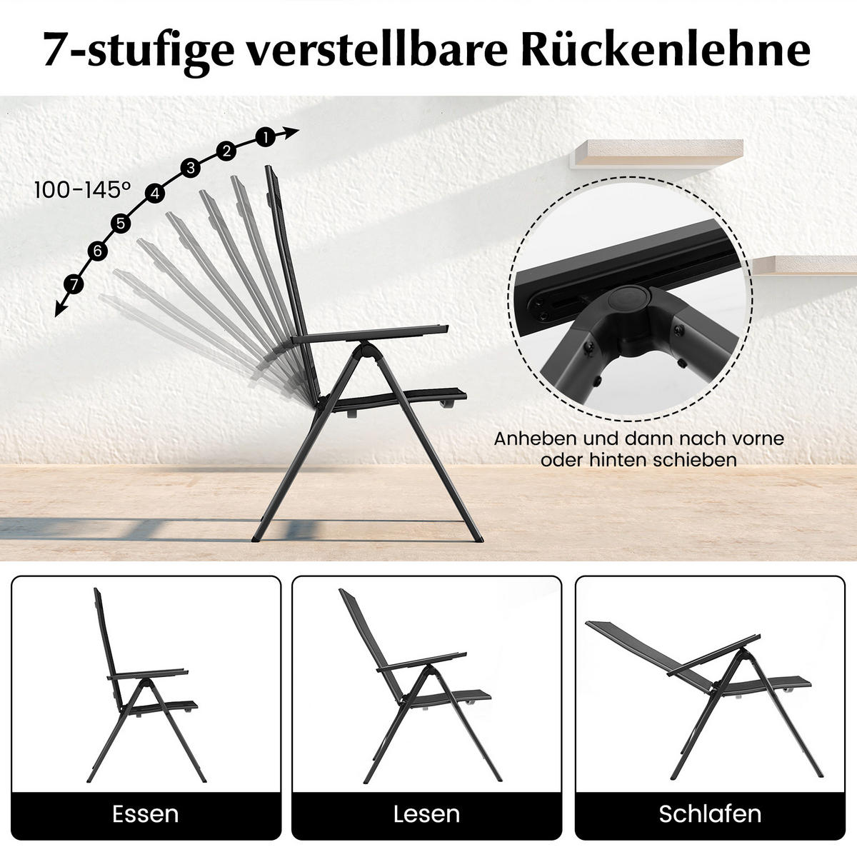 GARTENSTUHL Schwarz - Schwarz, Metall (58/112/70cm) - COSTWAY