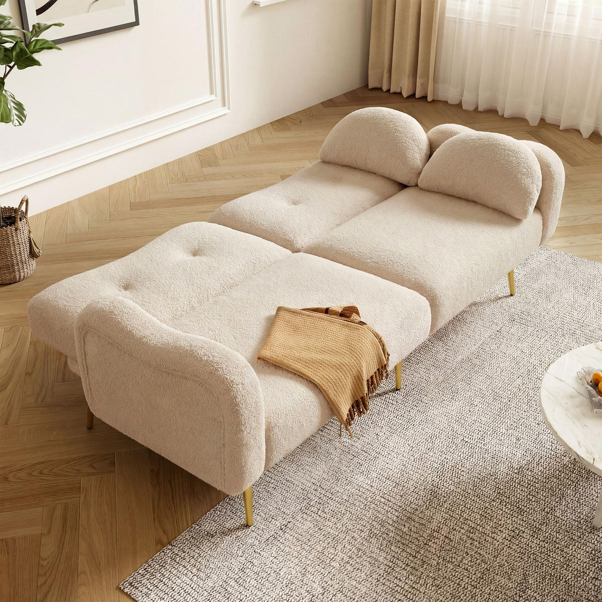 SOFABETT Zweisitzer Wollmisch-Bezug mit verstellbarer Rückenlehne Beige 175/79/82 cm - Beige, Textil (79/82/175cm) - Redom
