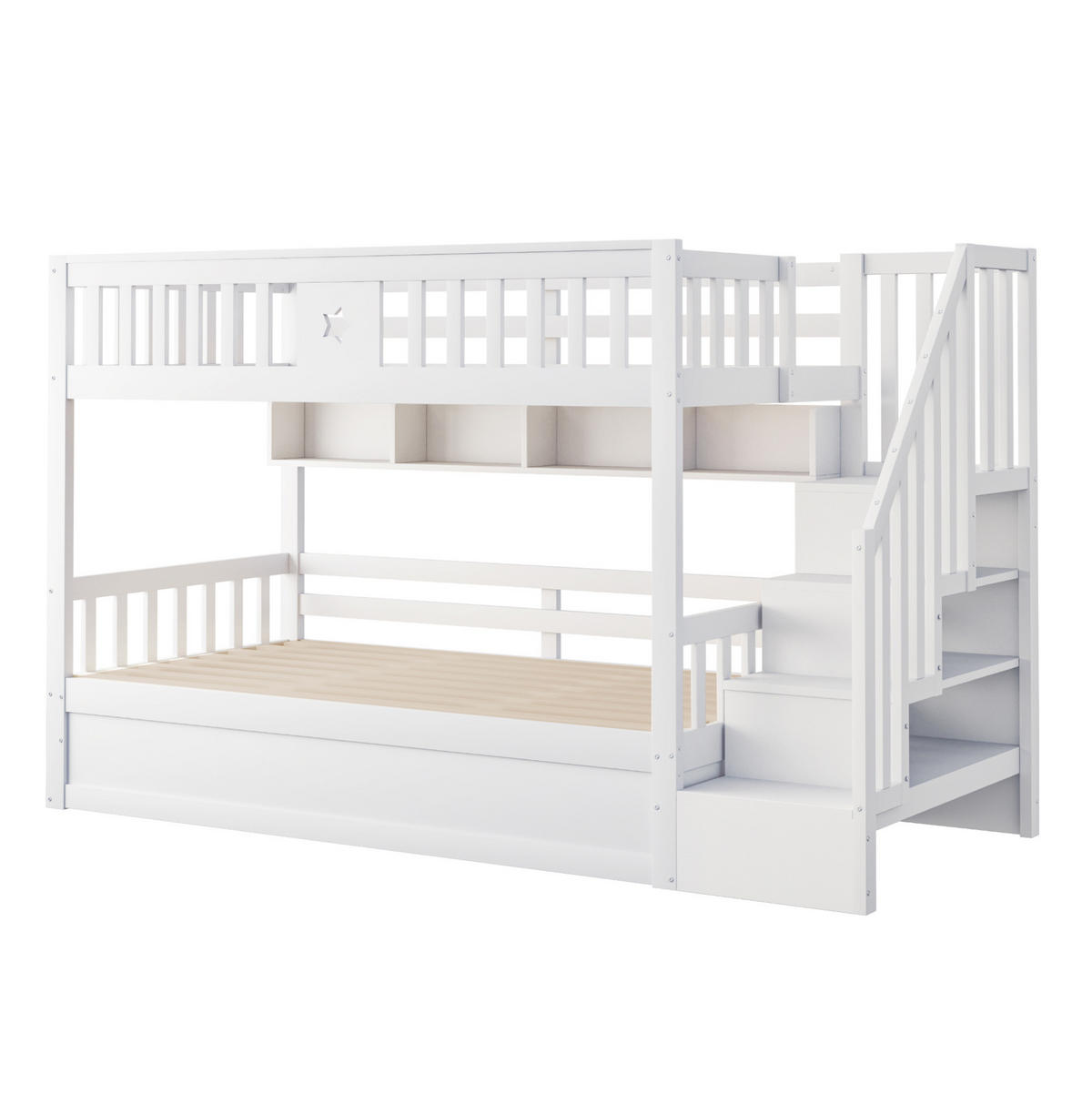 ETAGENBETT mit Stauraum 90 x 200 cm Massivholz Weiß - Weiß, Holzwerkstoff (90/200cm) - Beauniv