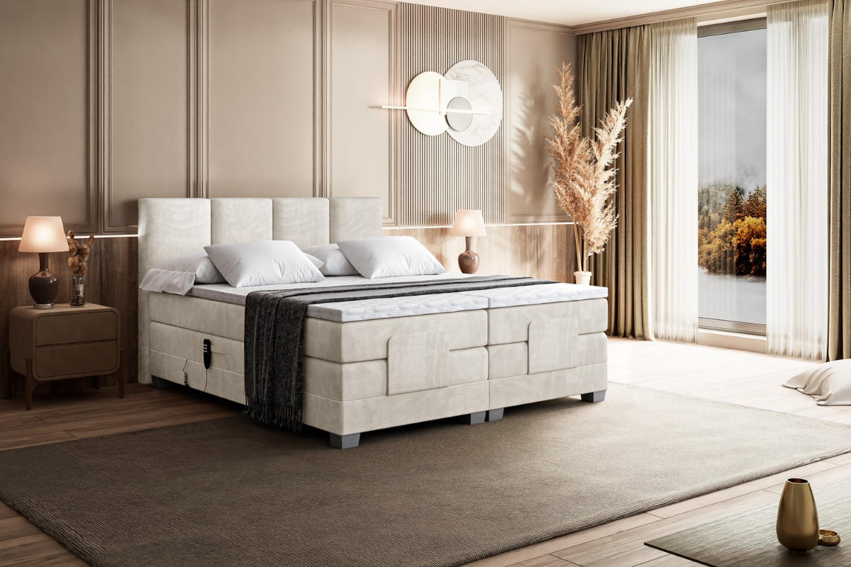 BOXSPRINGBETT elektrisch verstellbar mit 2 Matratzen H4/Taschenfederung ROKS EL 180 x 200 Creme - Creme, Holzwerkstoff (187/200cm) - ALTDECOR