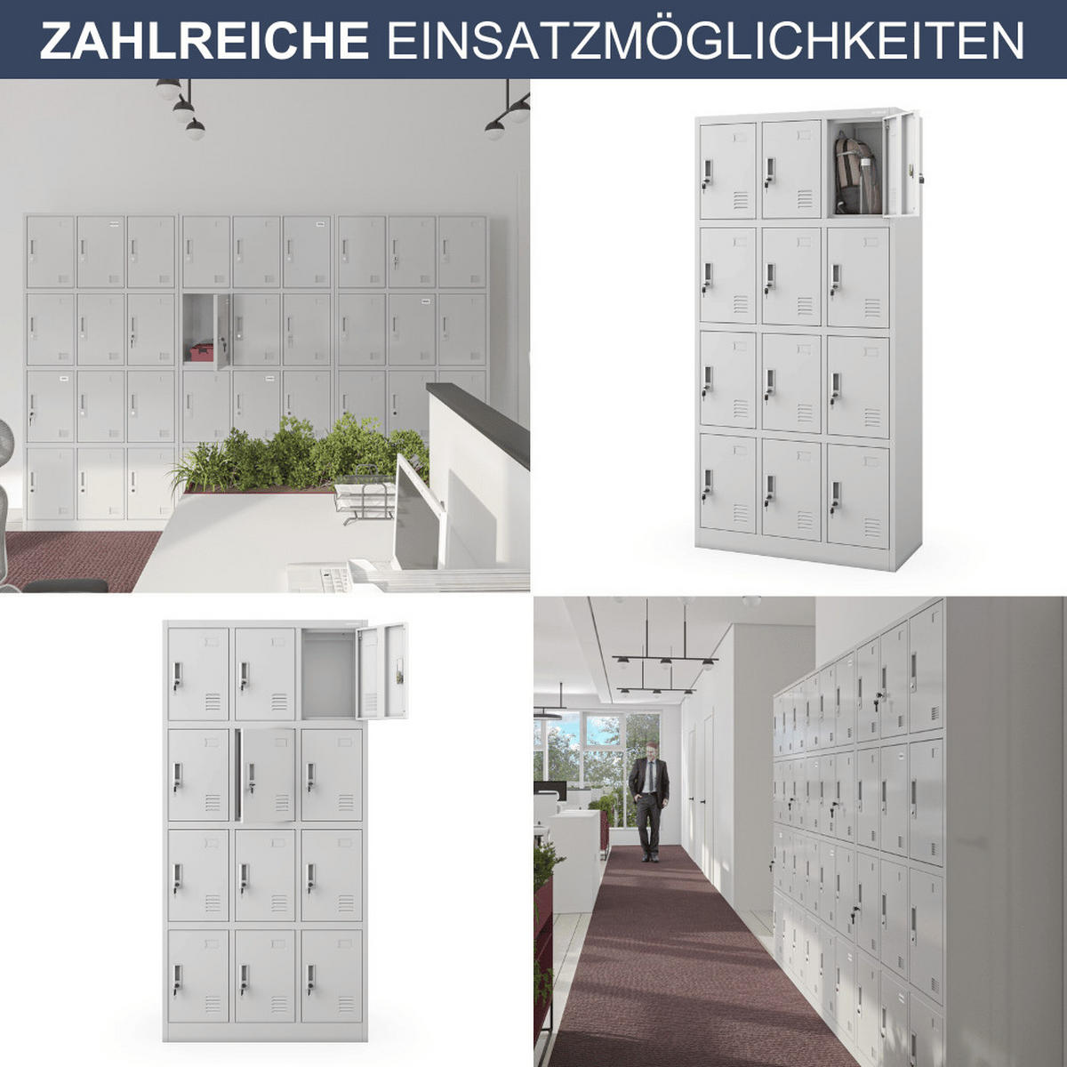 SCHLIESSFACHSCHRANK Spind BERN 12 Fächer185x90x40cm Grau - Grau, Metall (90/185/40cm) - DELUKE