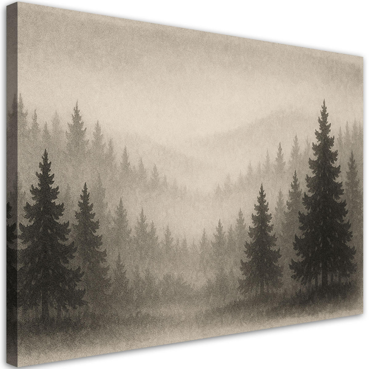 LEINWANDBILD Bäume Wald Nebel Beige 90x60cm - Grau, Textil (90/60cm) - Feeby