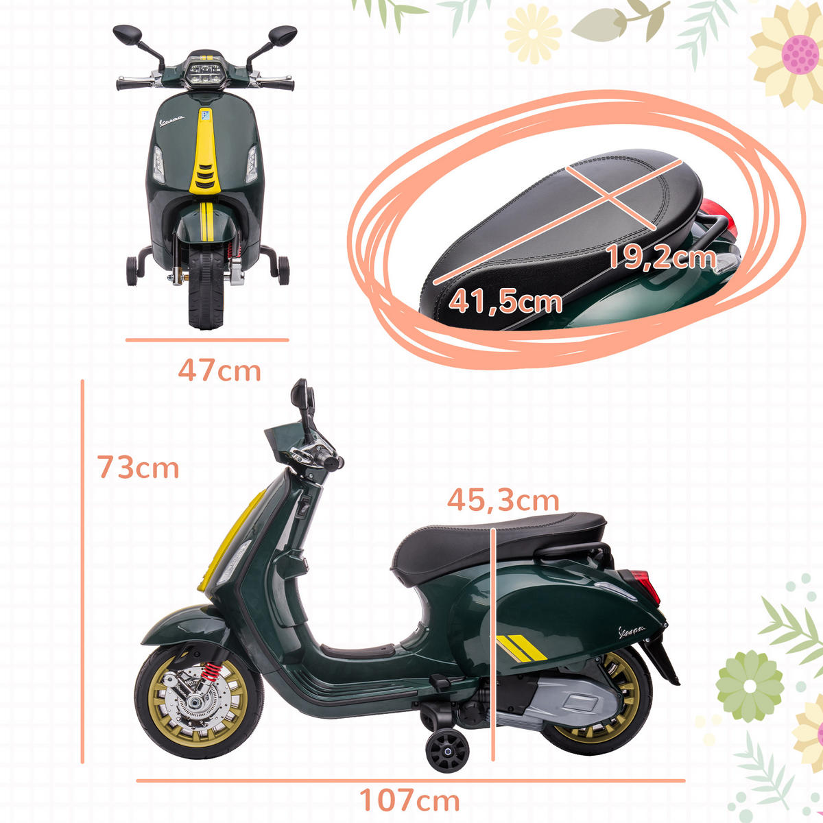 KINDER Elektro-Motorrad - Dunkelgrün, Kunststoff/Metall (107/47/73cm) - AIYAPLAY