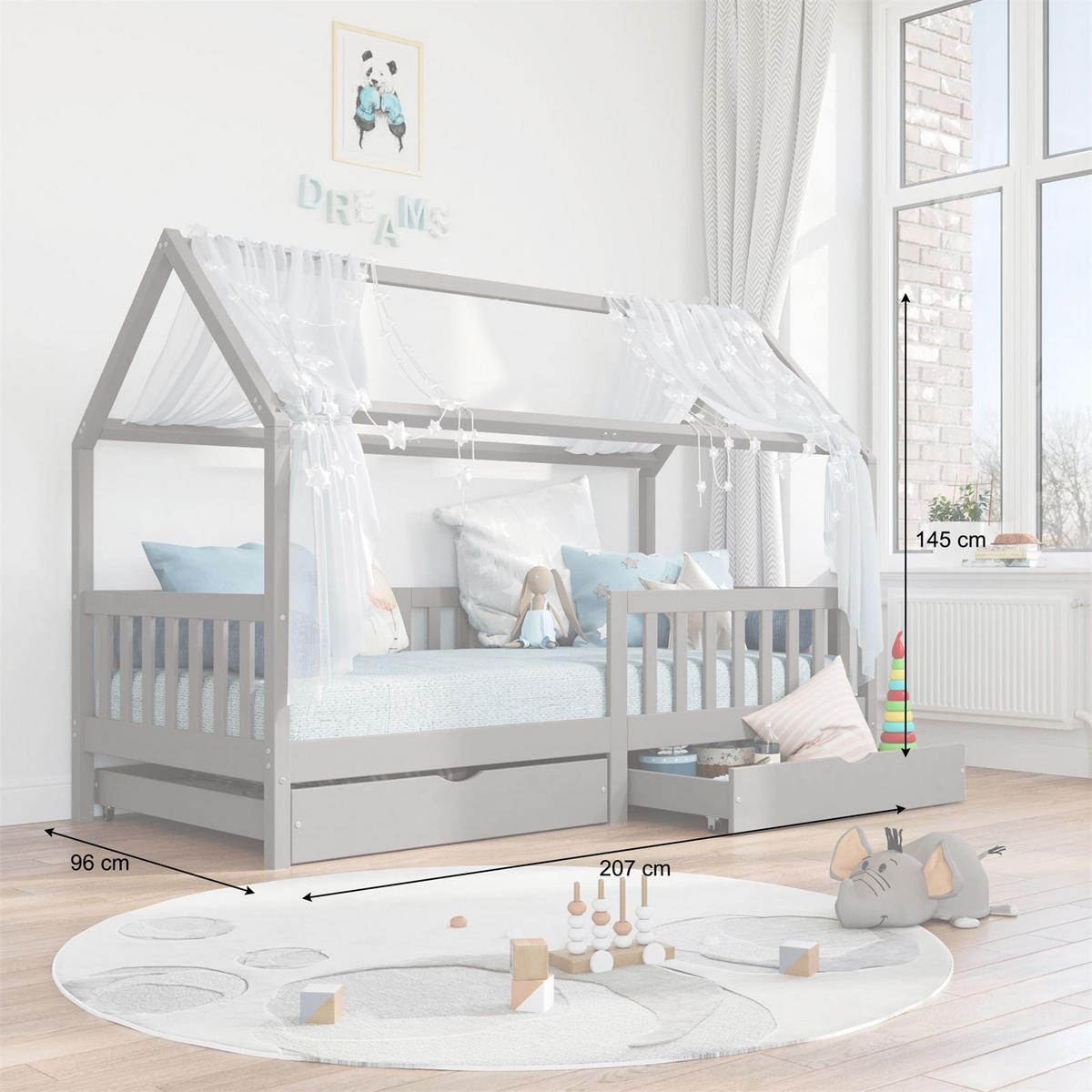 HAUSBETT NUNA 90X200 CM - Grau, Holz (96/145/207cm) - IDIMEX