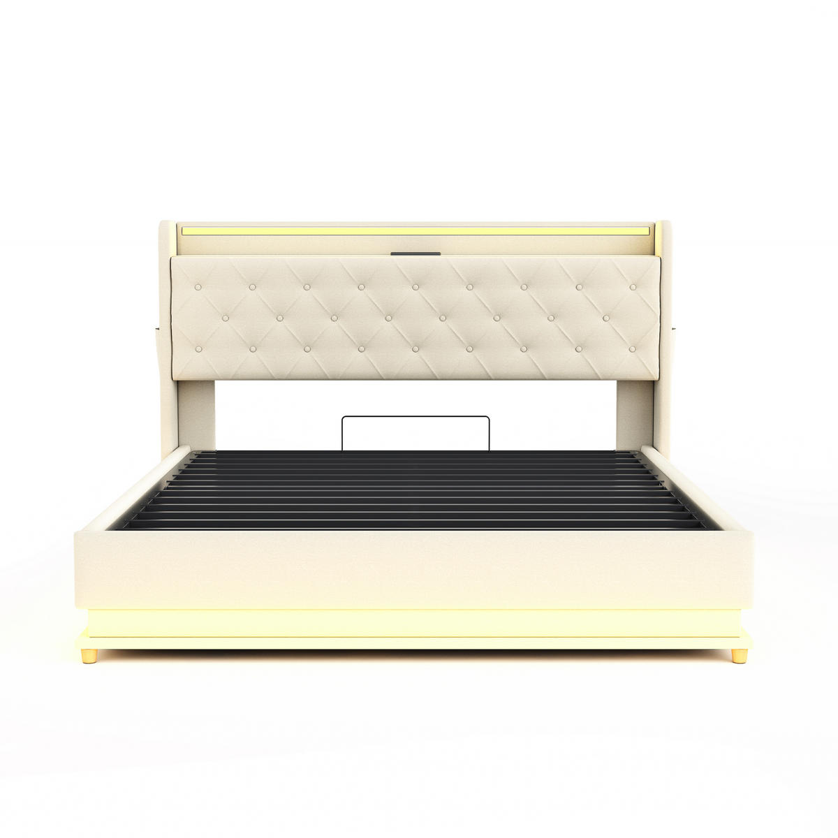 POLSTERBETT 160/200 cm in Beige Leinen mit Bettkasten, LED und USB - Beige, Holzwerkstoff/Textil (160/200cm) - WISHDOR