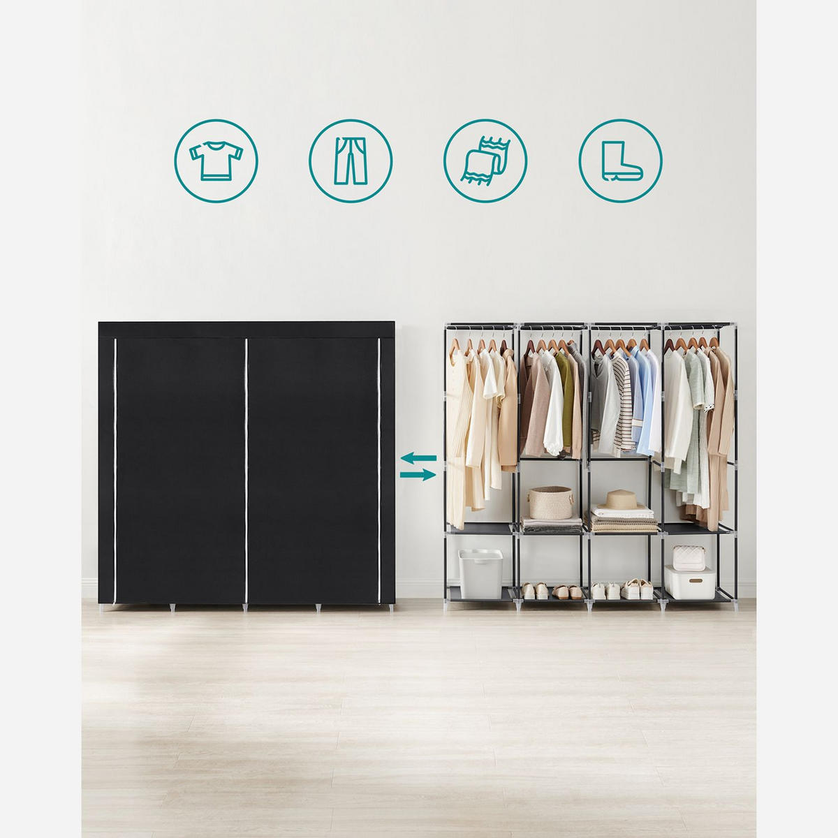 STOFFSCHRANK NOUAKCHOTT - Schwarz, Kunststoff (170/167/45cm) - Hansiro