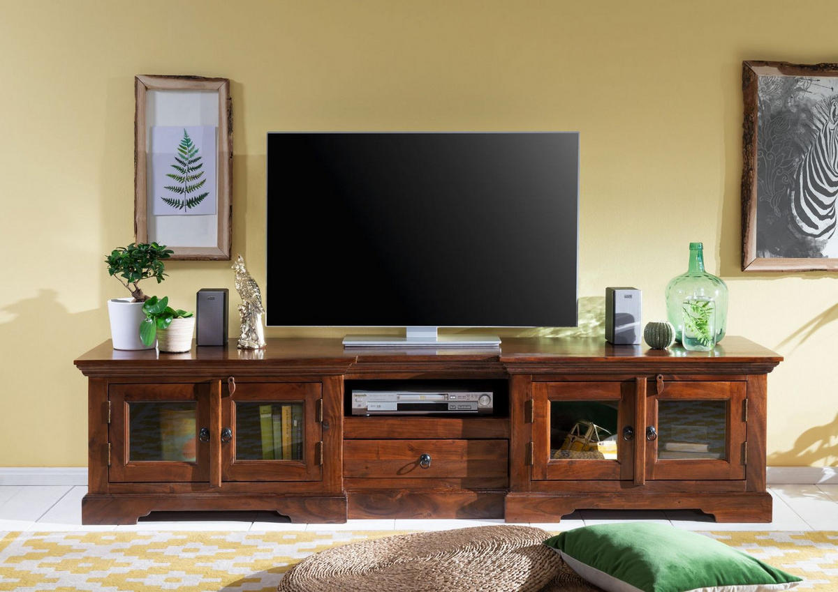 TV-BOARD Akazie 210x50x50 nougat lackiert OXFORD #339 - Dunkelbraun, Holz (210/50/50cm) - Massivmoebel24