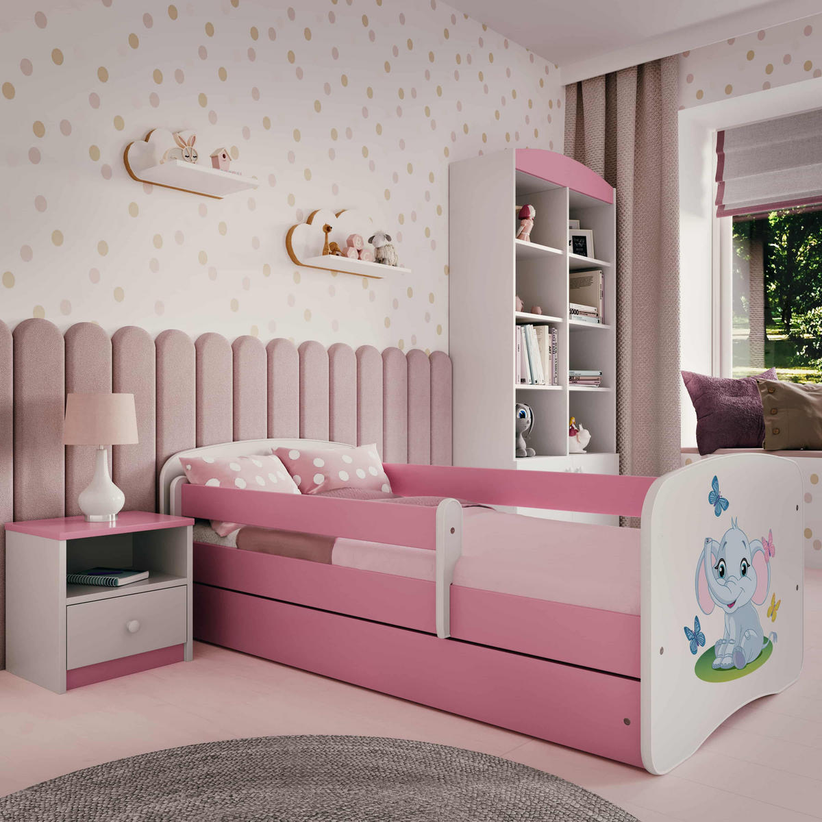 KINDERBETT Elefant mit Schublade 160/80 90/61/164 - Rosa, Holzwerkstoff (80/160cm) - RAUMHIRSCH FURNITURE