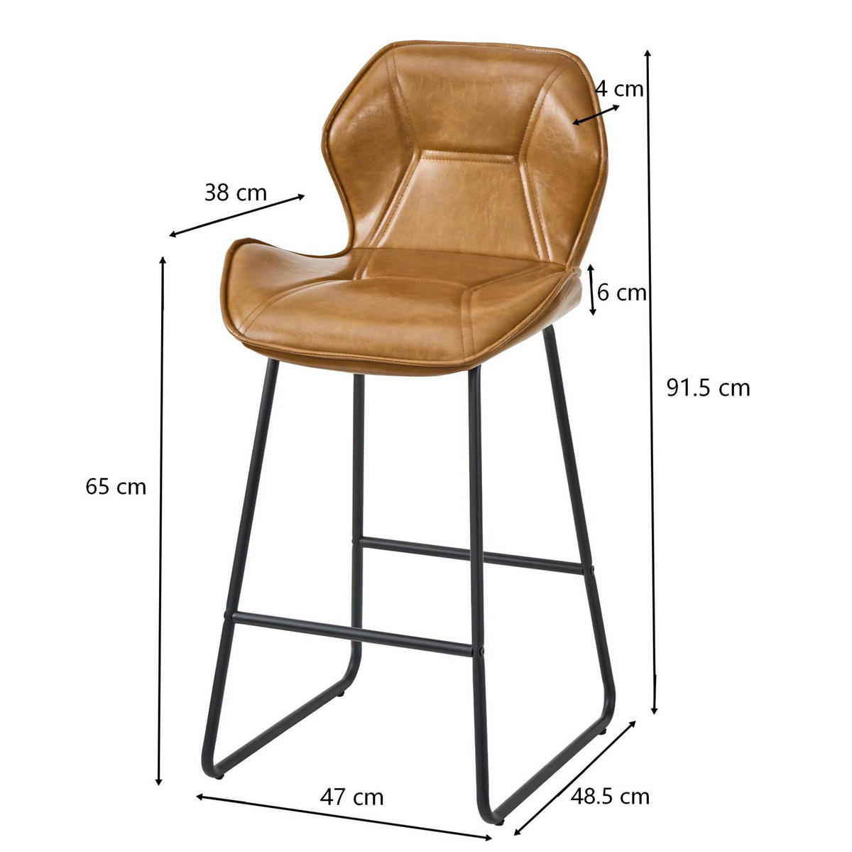 BARSTUHL 2er-Set mit Rückenlehne Kunstleder Metall Braun - Braun, Metall (47/91.5/48.5cm) - Meubliv