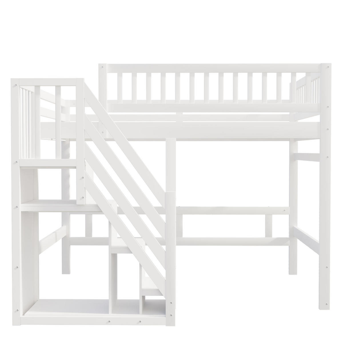 HOCHBETT aus Massivholz 140x200 cm in Weiß mit Aufbewahrungstreppe - Weiß, Holz (140/200cm) - Modfu