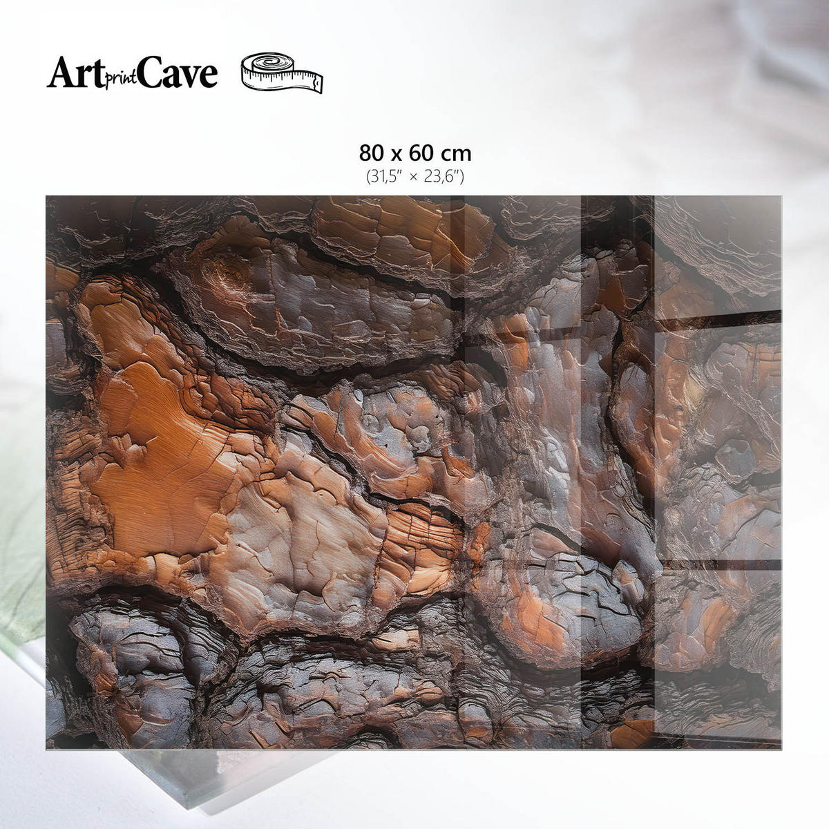 GLASPLATTE 80x60 cm – Baumrinde - Orange, Glas (0.4/80/60cm) - ArtPrintCave