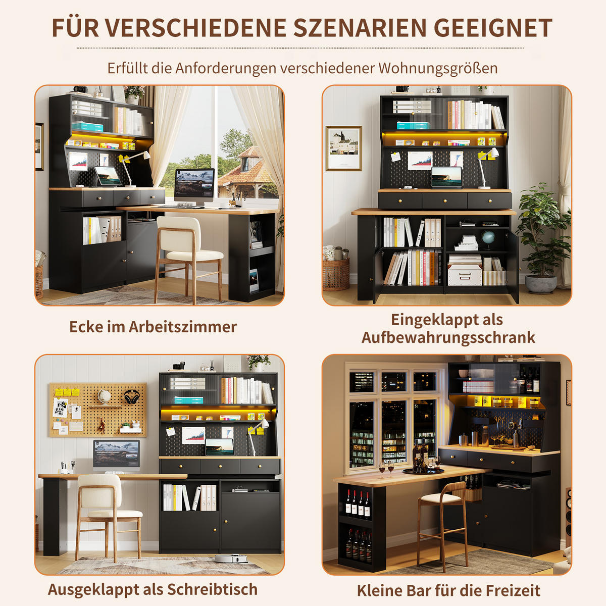 BUFFET LED Glas Türen Schwarz - Schwarz, Glas (137/177.7/74cm) - FLIEKS