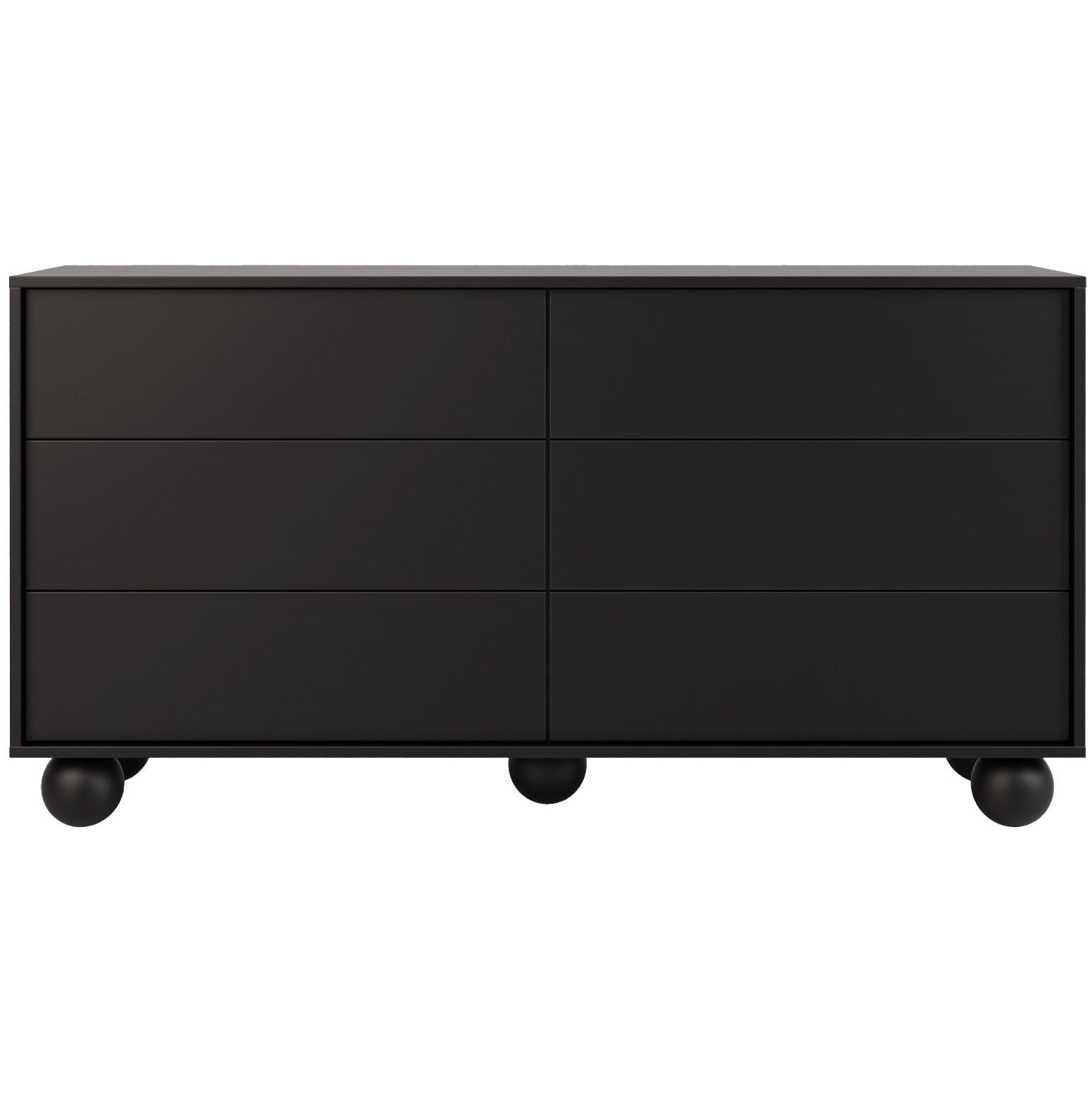 Beautysofa KOMODA Adel se 6 zásuvkami a kulatými nožkami, 154 cm, bezúchytková, černá