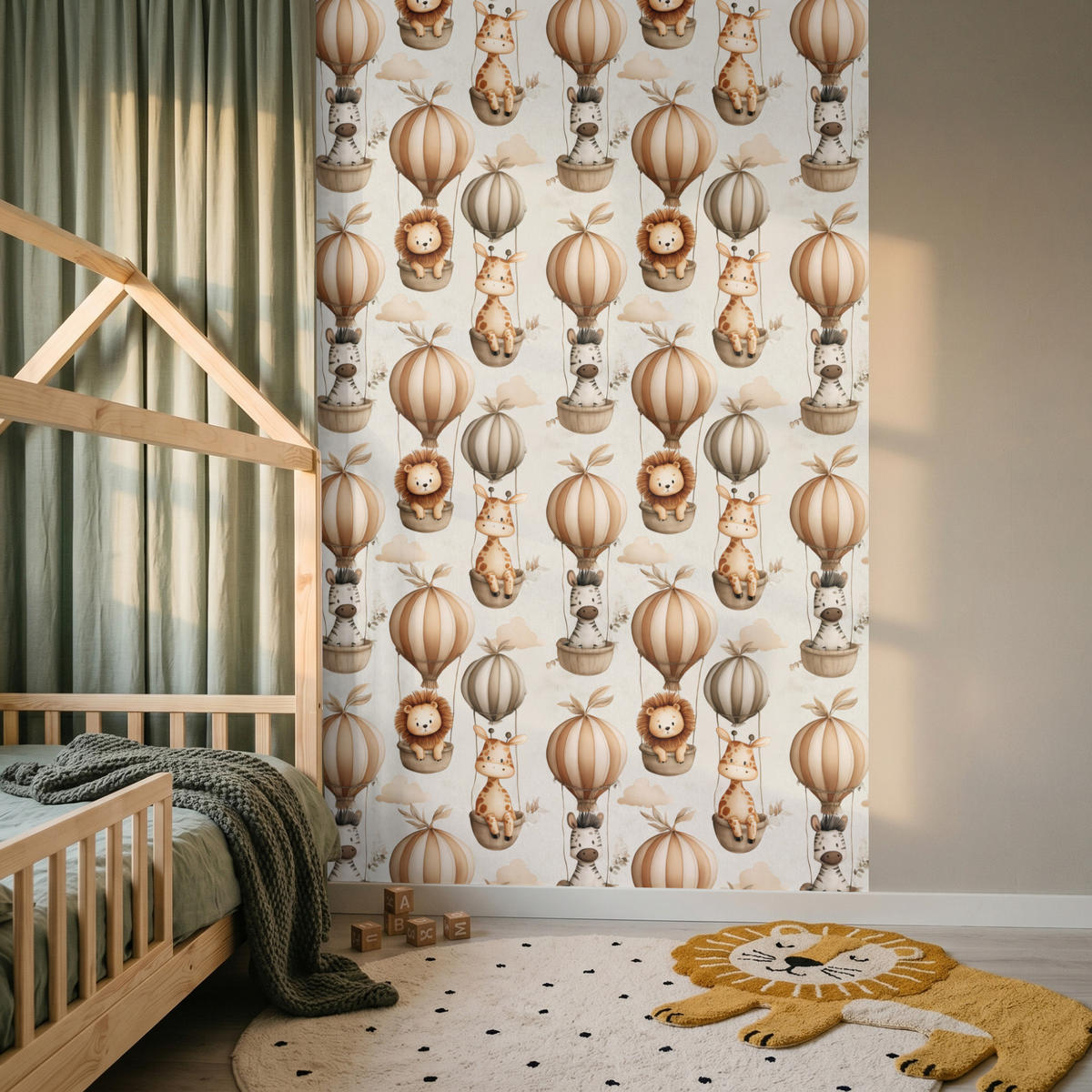 KINDERTAPETE - Safari - Heißluftballons - Taupe - 140x220 cm - Beige, Papier (140/220cm) - OnlyWow