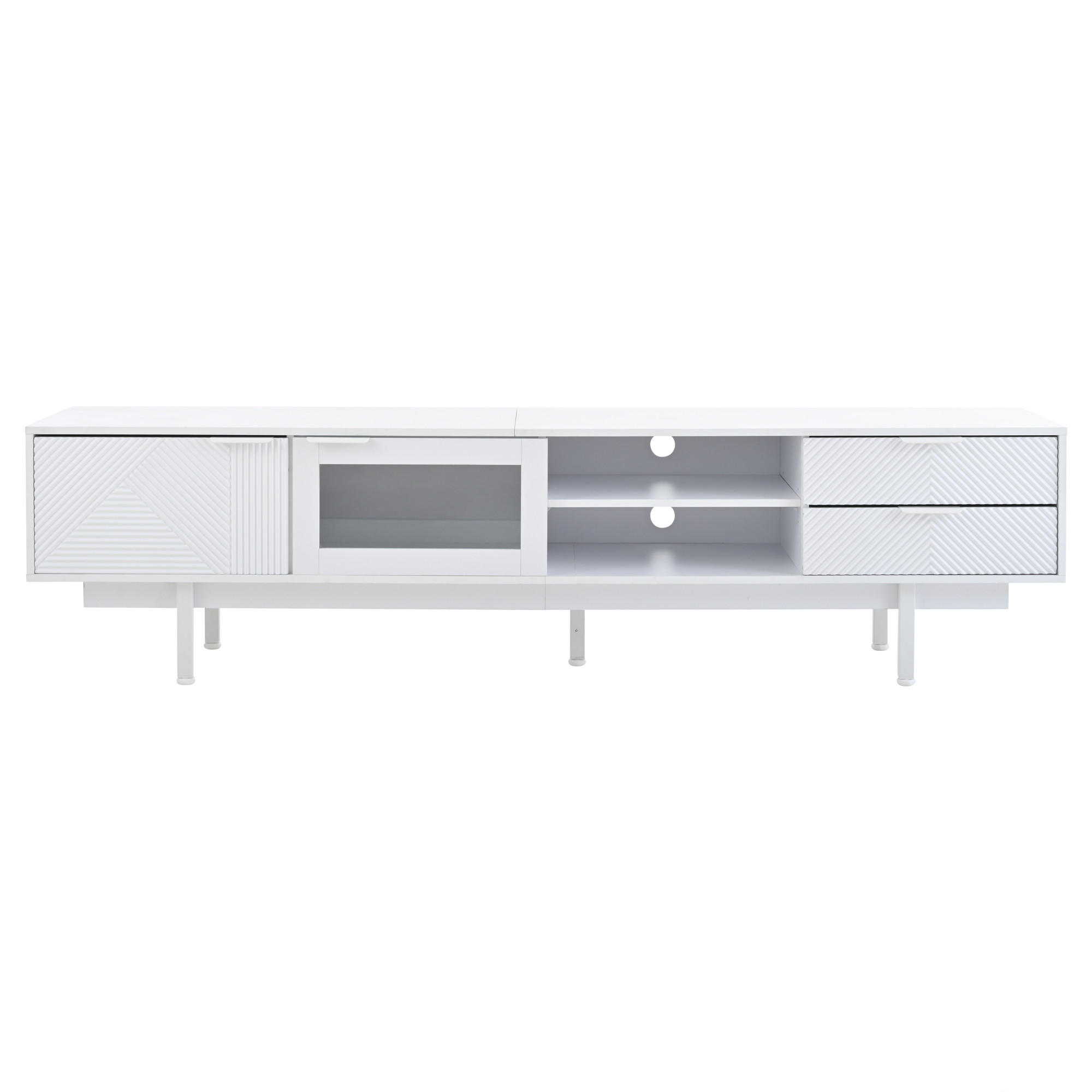 TV-SCHRANK 200/40/50,5 cm Weiß mit 2 Türen und 2 Schubladen für 80 Zoll - Weiß, Holzwerkstoff (200/50.5/40cm) - Oxeza