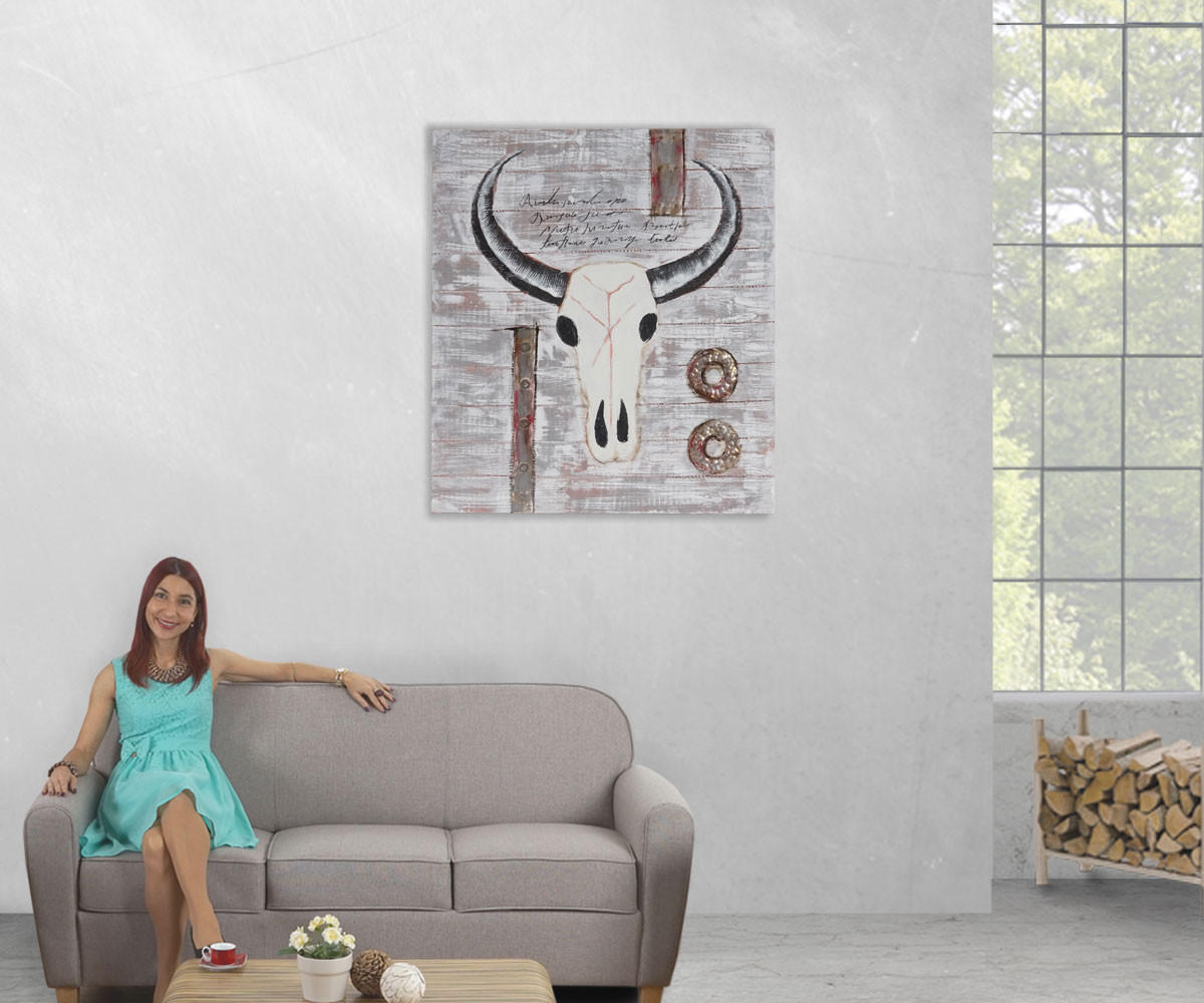 ÖLGEMÄLDE STIER HANDGEMALT Mehrfarbig - Multicolor, Textil (90/100cm) - MCW