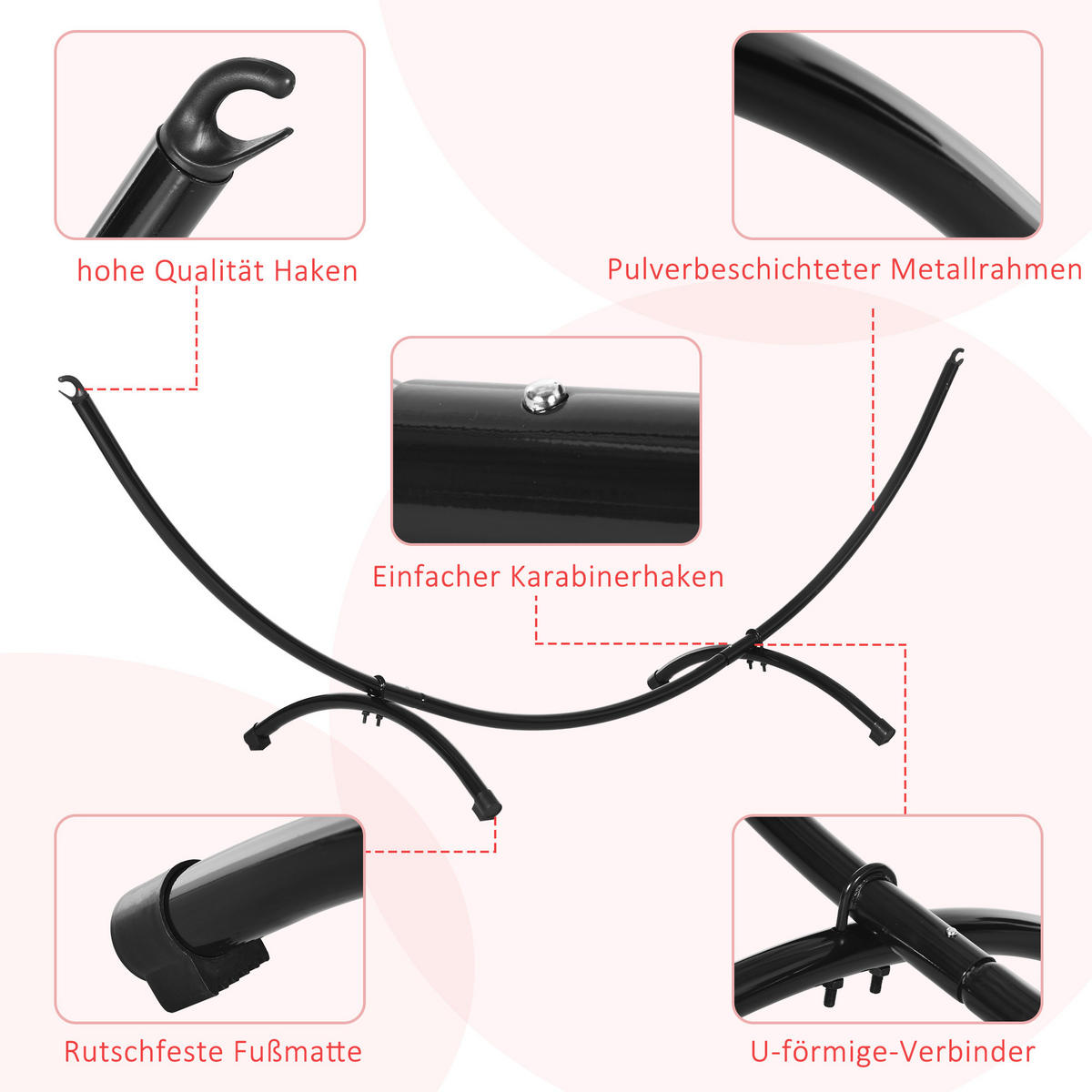 HÄNGEMATTENGESTELL, Stahl, Schwarz - Schwarz, Metall (300/90/100cm) - Outsunny