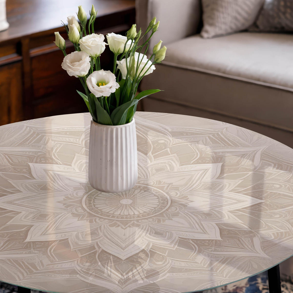 TISCHPLATTE fi50 cm – Mandala-Muster - Braun, Glas (50/50/0.4cm) - Wallfluent