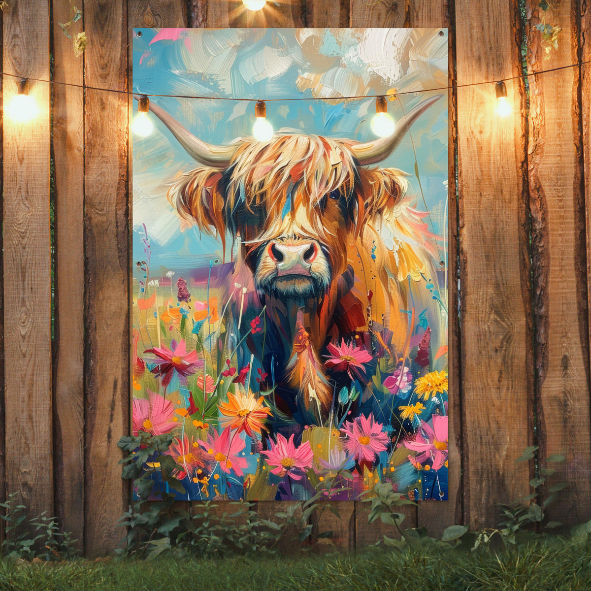 ZAHRADNÍ PLAKÁT Skotský horal - Příroda - Barevné - Květiny 120x180 cm - světle modrá, plast (120/180/0.2cm) - OnlyWow