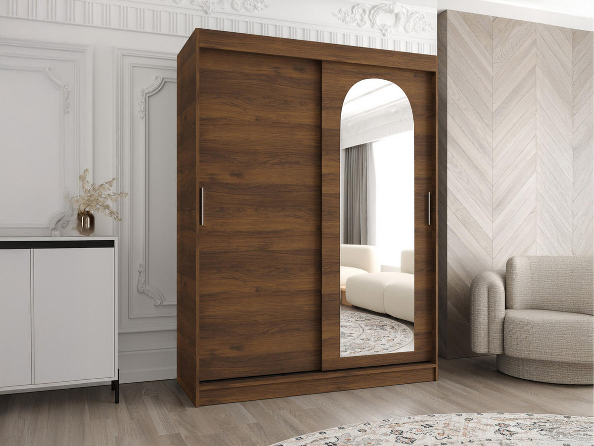 SCHWEBETÜRENSCHRANK Selfie 150 cm mit Schubladen - Silberfarben/Nussbaumfarben, Holzwerkstoff/Kunststoff (150/200/62cm) - MIRJAN24
