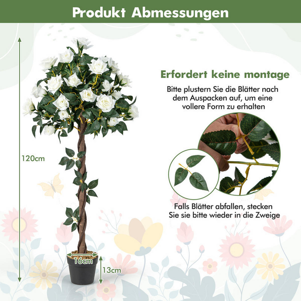 KUNSTBAUM mit Blüten grün - Grün, Kunststoff (120cm) - COSTWAY
