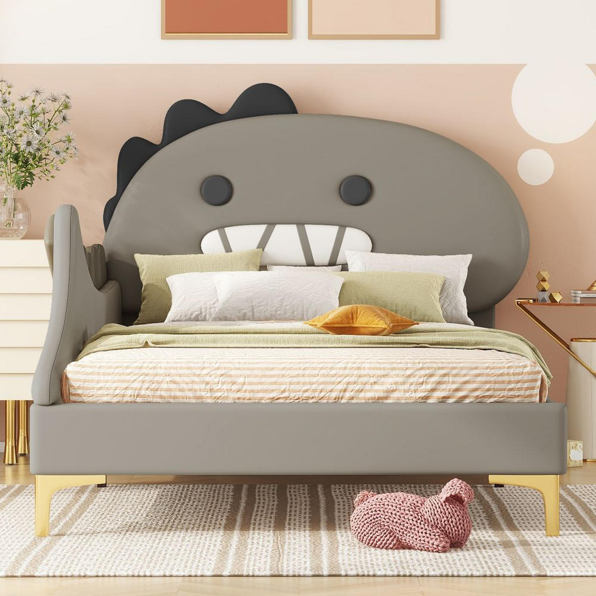 KINDERBETT 90/200 cm in Grau - Grau, Holz/Textil (90/200cm) - KOMHTOM