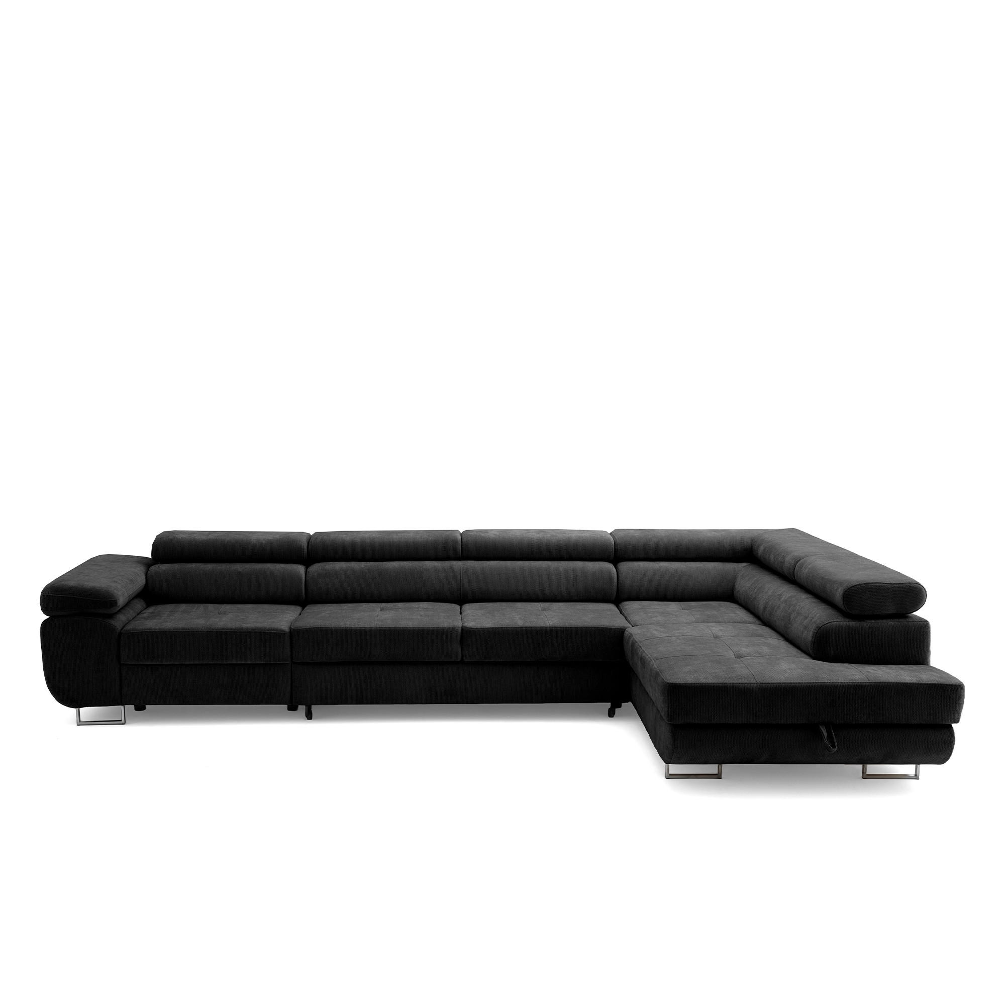 ECKSOFA WILD MAXI L Rechts mit Schlaffunktion 125x195 Chenille Schwarz - Chromfarben/Schwarz, Holz/Textil (350/203cm) - Muffo