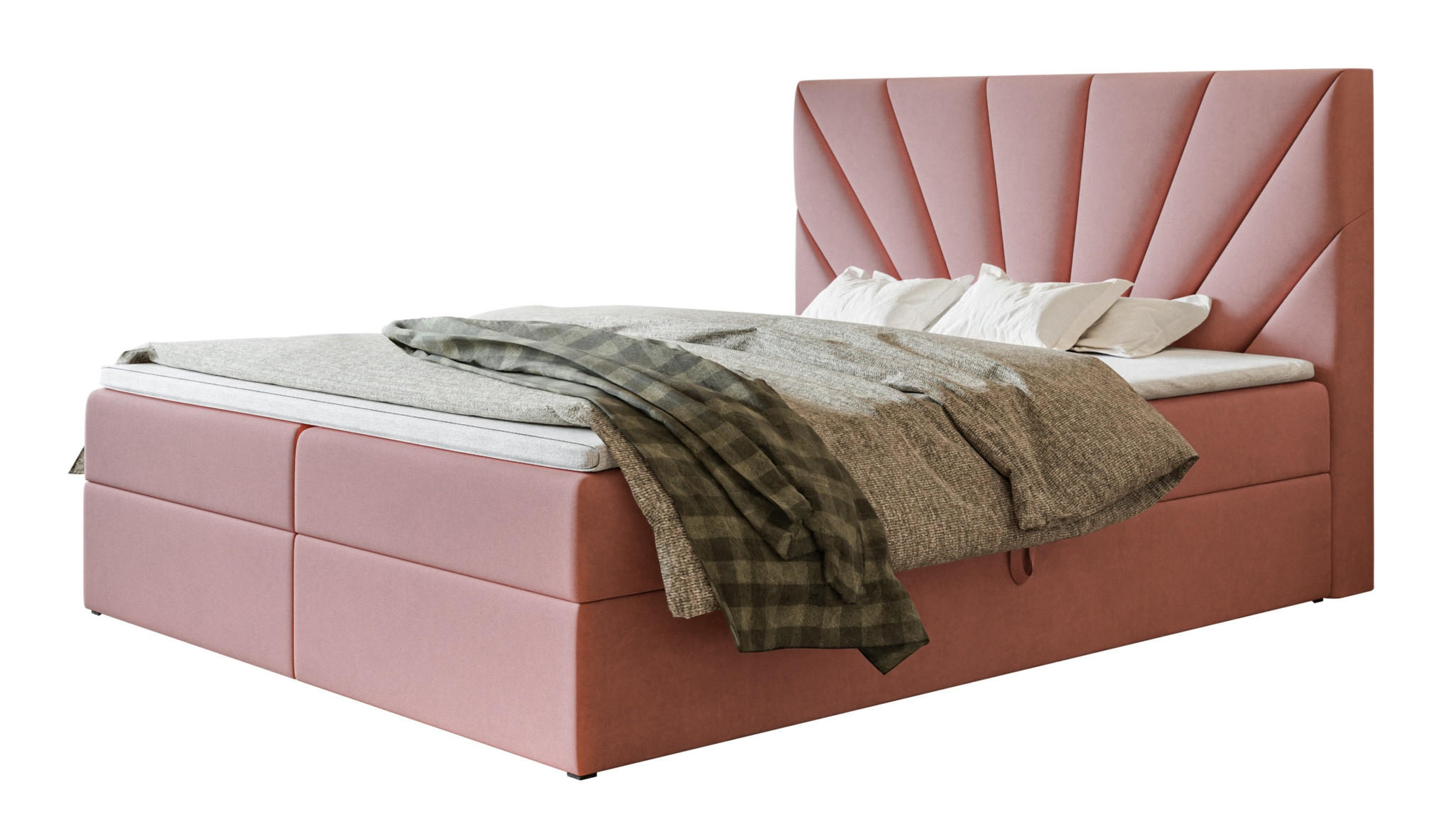 BOXBETT DENVER mit 2 Bettkästen, 140x200, Farbe: Rosa, Velourstoff, Doppelbett mit Bonell-Matratze - Rosa, Holz/Kunststoff (140/200cm) - Alpi-Möbel