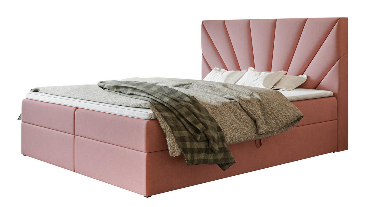 BOXBETT DENVER mit 2 Bettkästen, 120x200, Farbe: Rosa, Velourstoff, Doppelbett mit Bonell-Matratze - Rosa, Holz/Kunststoff (120/200cm) - Alpi-Möbel