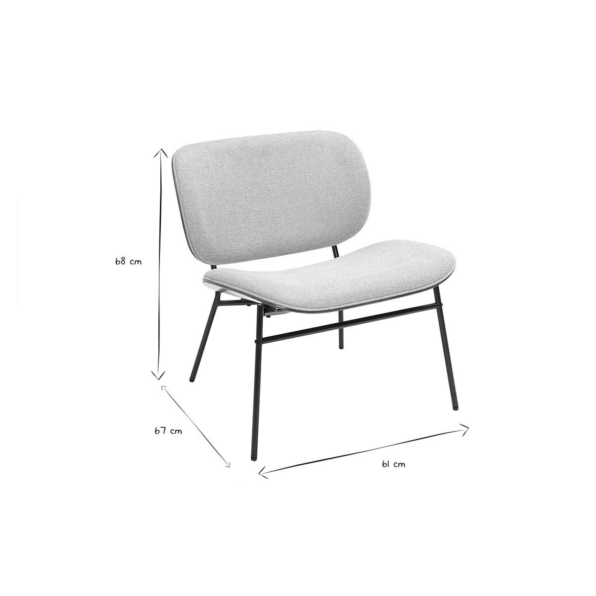 SESSEL Stoff Samt Struktur Grau Metall Schwarz SHELBY - Grau, Textil (67/68/61cm) - Miliboo