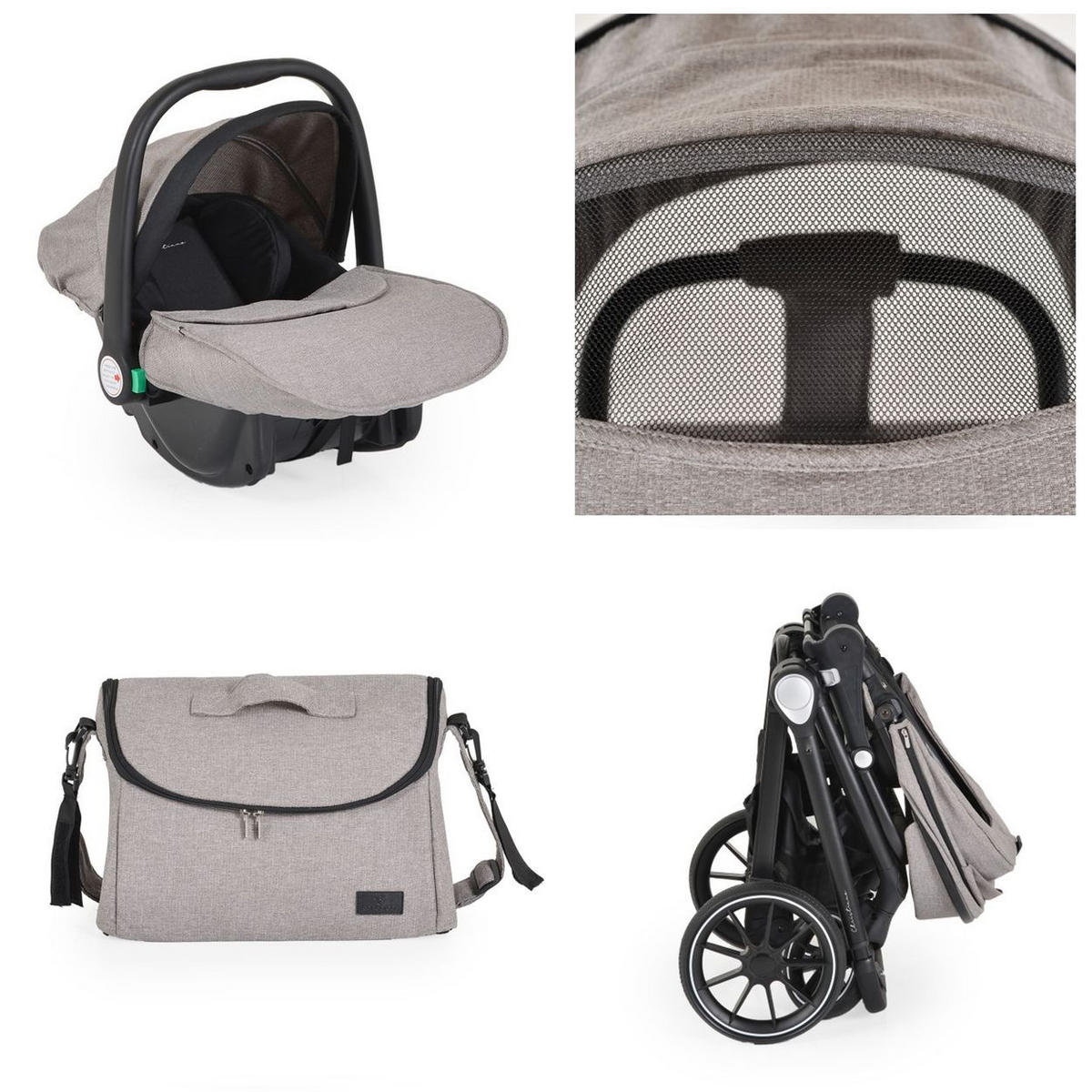 KOMBIKINDERWAGEN Christiano 3 in 1 beige Babywanne Babyschale klappbar Tasche - Beige, Metall (80/61/104cm) - Cangaroo