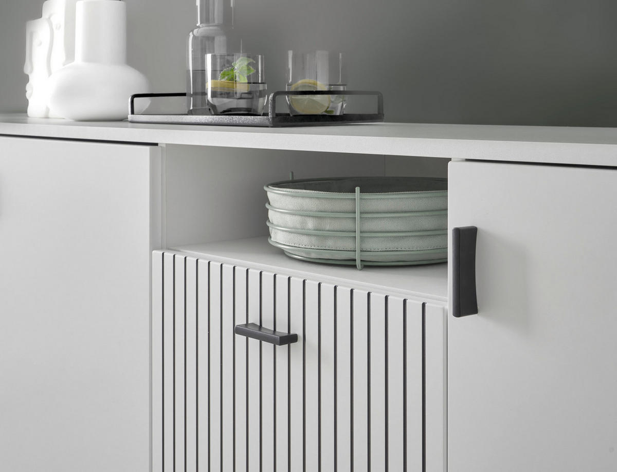 SIDEBOARD weiß matt, Kommode 200 cm mit 12 Fächern und Soft-Close - Schwarz/Weiß, Holzwerkstoff/Kunststoff (200/80/42cm) - Furn.Design