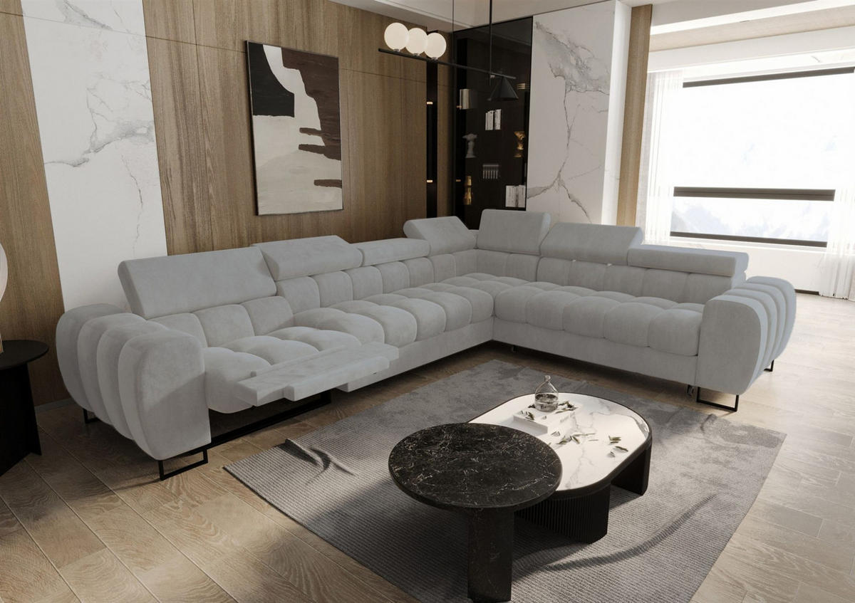 ECKSOFA Bastien Relax - Hellgrau, Holzwerkstoff/Textil (330/260cm) - Fun Möbel