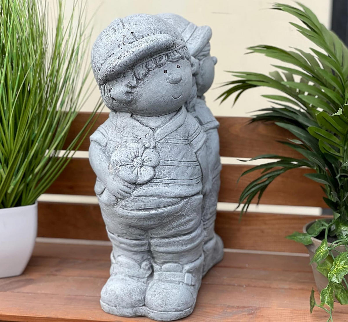 STEINFIGUR Junge und Mädchen frostfest Steinguss - Grau, Stein (24/42/14cm) - stoneandstyle