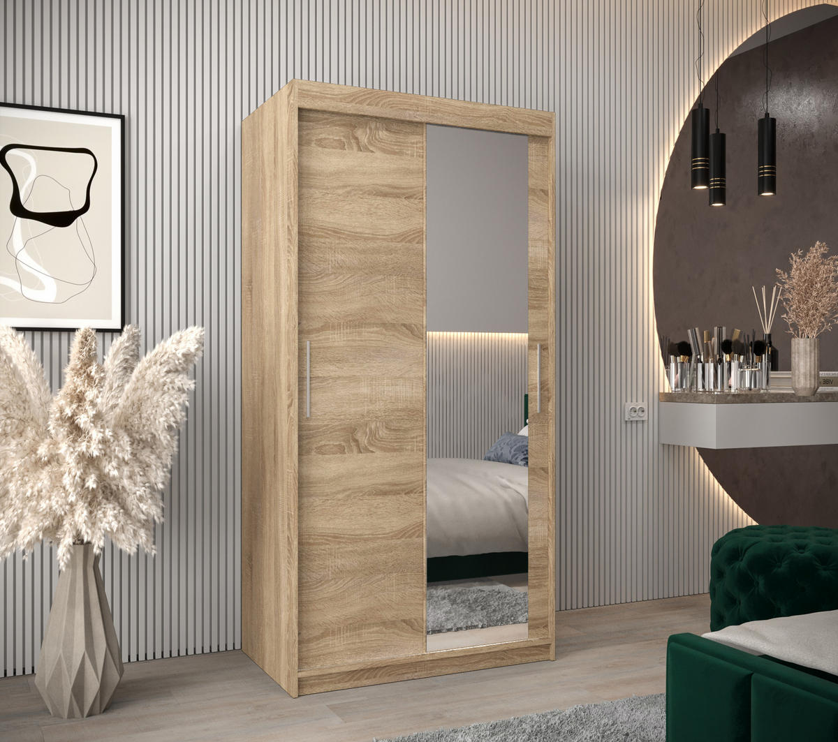SCHWEBETÜRENSCHRANK 200/100/62 2-türig - Silberfarben/Sonoma Eiche, Holz/Kunststoff (100/200/62cm) - Abiks Möbel