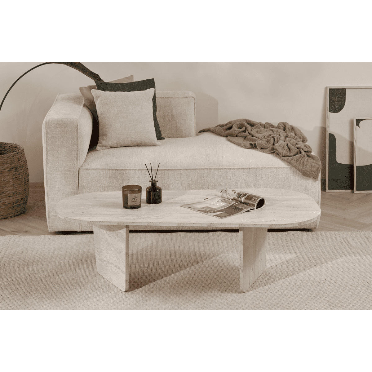 COUCHTISCH mit abgerundeter Tischplatte L130 cm 65/130/40 cm - Beige, Holzwerkstoff (70/65/40cm) - Calicosy