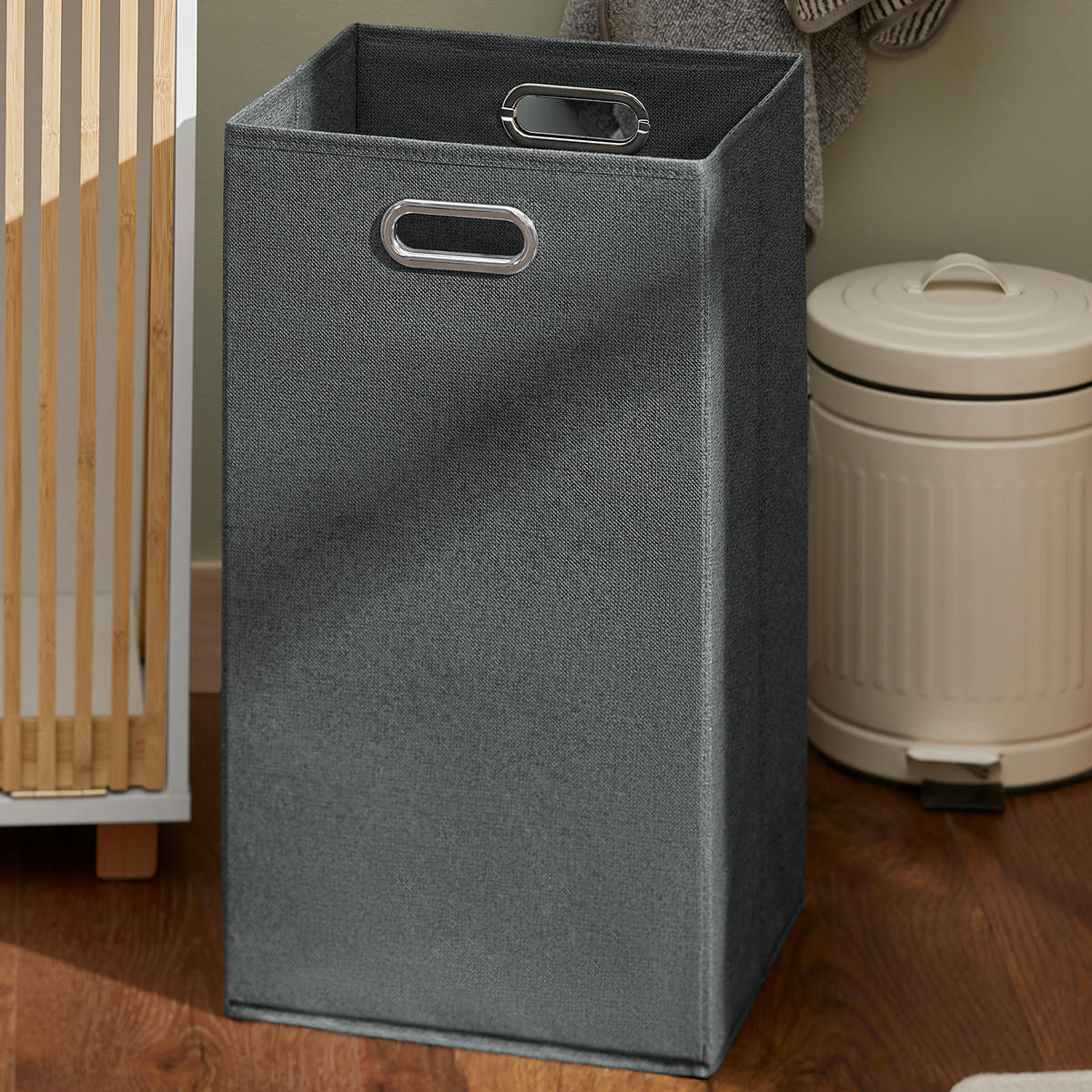 WÄSCHESCHRANK mit Wäschesack Weiß - Weiß/Naturfarben, Holz/Holzwerkstoff (32/85/33cm) - SoBuy