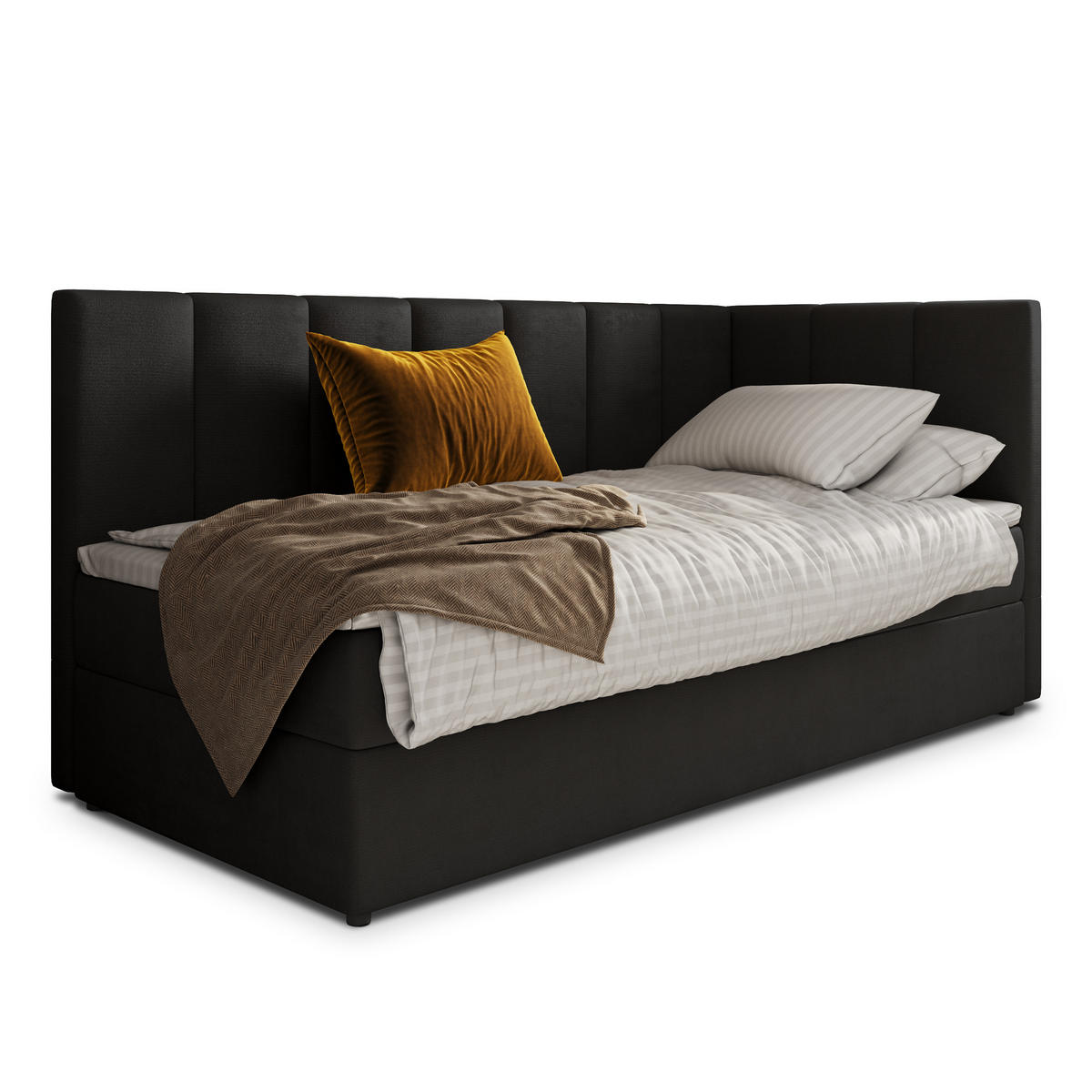 POSTEL BOXSPRING BEVE 80x200 cm, s matrací a úložným prostorem, černá - černá, kompozitní dřevo/textil (80/200cm) - MASSENO