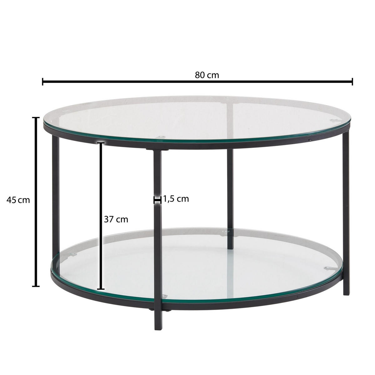 SOFATISCH rund ADO Couchtisch - Schwarz, Glas (80/80/45cm) - tinkaro
