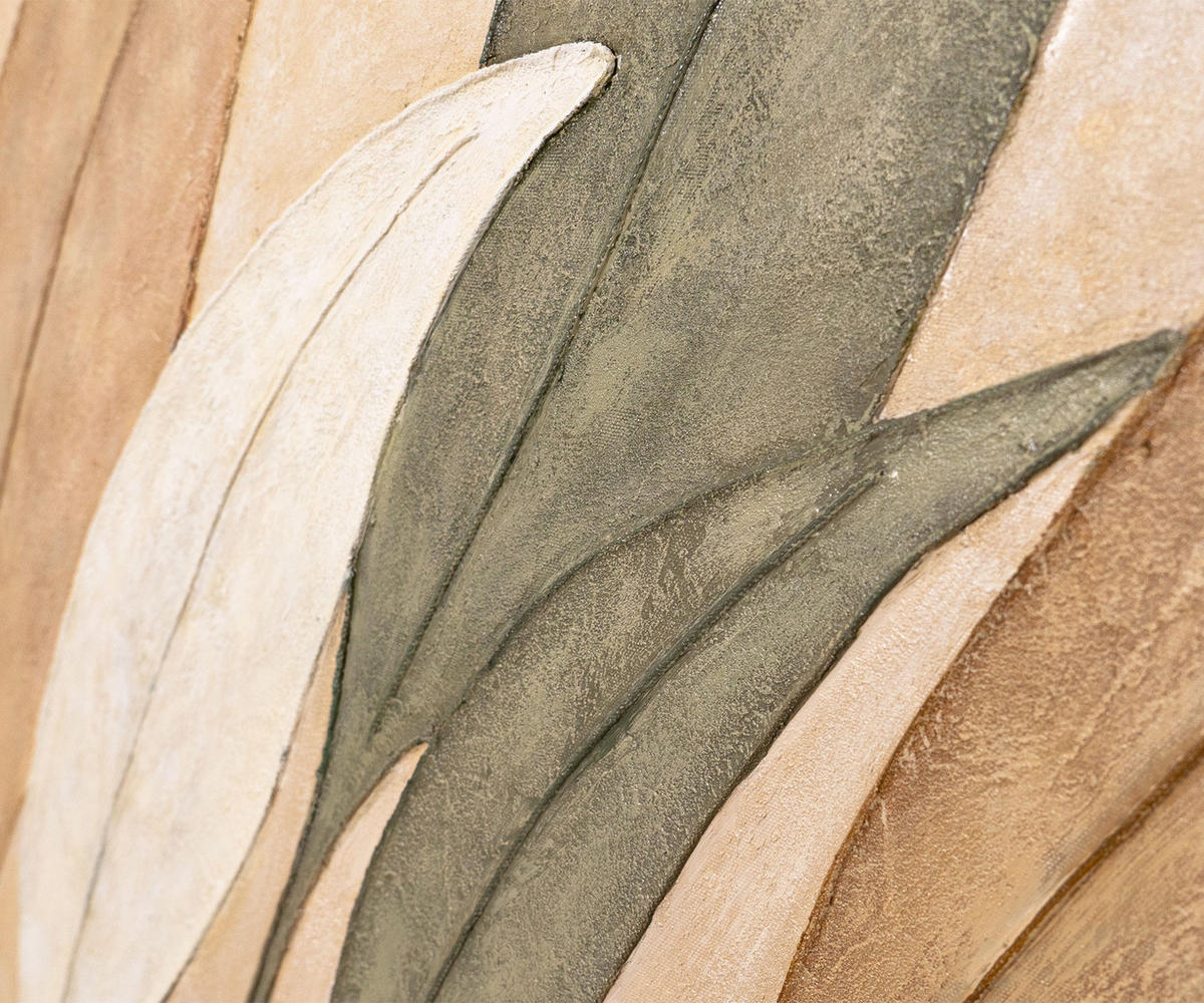 GEMÄLDE Tanz der Blätter Schattenfugenrahmen Beige 140x70 cm - Beige, Holz (140/70cm) - YS-art gallery