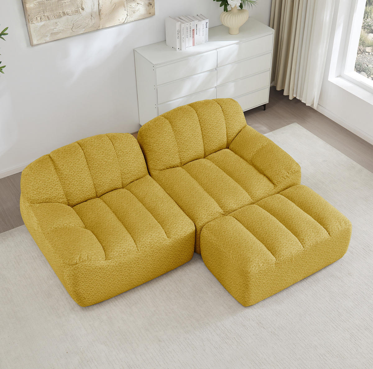 ECKSOFA 210/165/79 cm gelb aus granuliertem Fleece modular ohne Montage - Gelb, Textil (165/210cm) - OKWISH