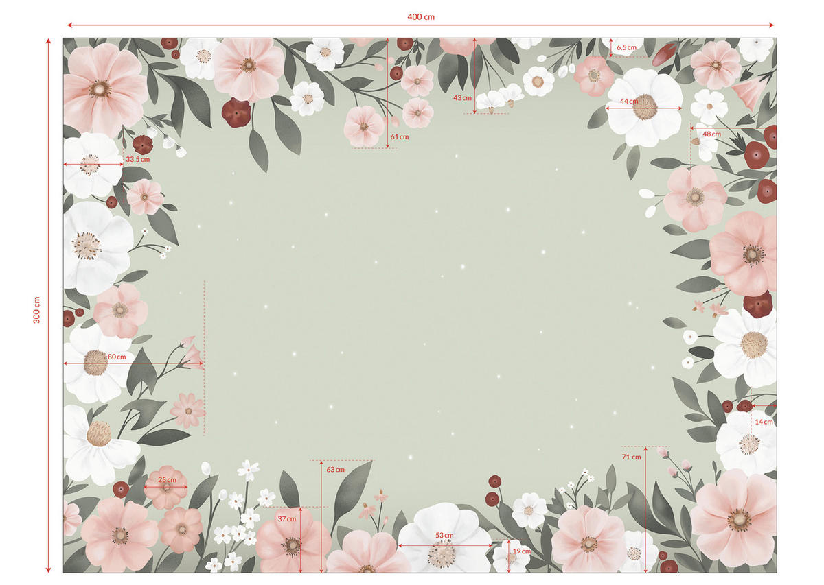 PANORAMA VLIESTAPETE Eden Blumen 4 m x 3 m, rosa/grün - Pink/Salbeigrün, Papier (300/400cm) - Lilipinso