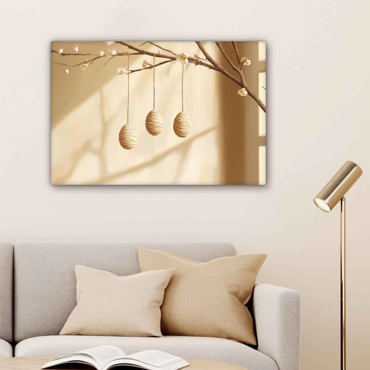 LEINWANDBILD Beige - Osterkuchen - Eier Wanddeko 90x60 cm - Beige, Textil (90/60cm) - MuchoWow