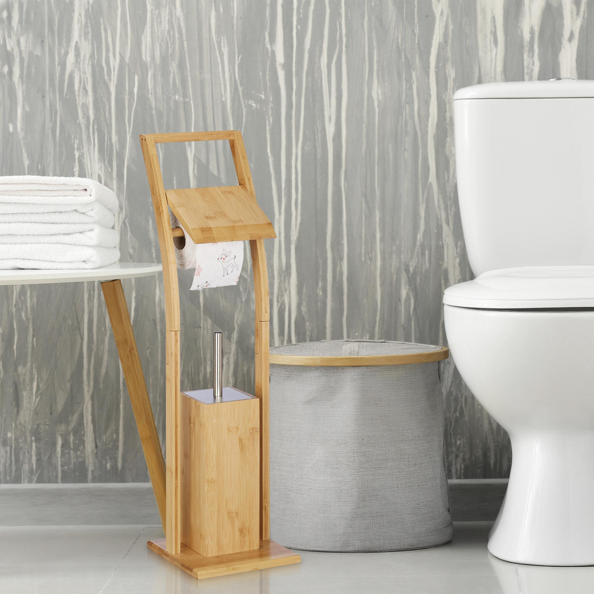 WC-GARNITUR - Hellbraun, Holz/Kunststoff (20/74/20cm) - Relaxdays