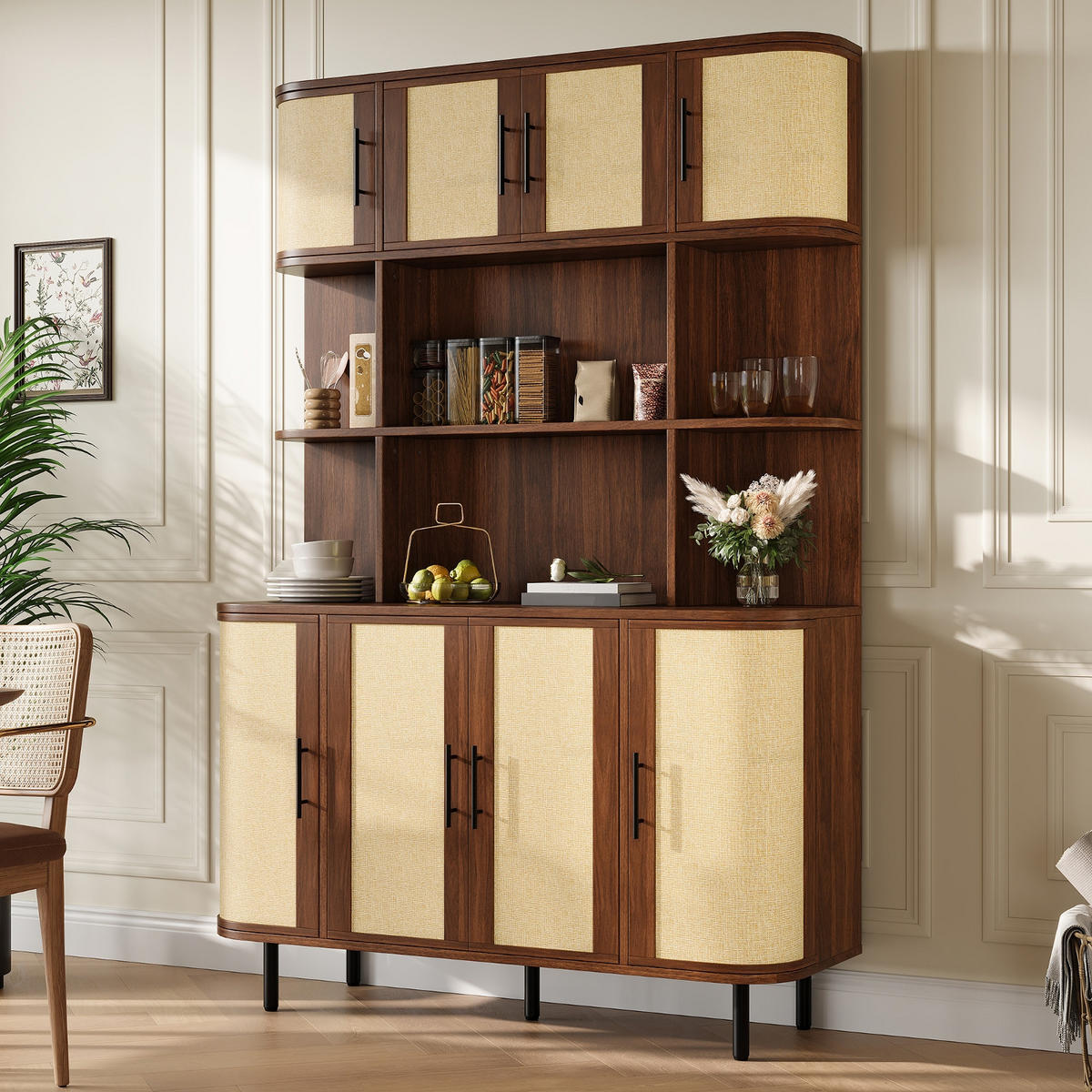 KÜCHENSCHRANK, Sideboard 8 Türen, 120/180/20 cm, MDF, SCHMALES DESIGN, für Wohnzimmer und Flur - Walnussfarben, Holzwerkstoff (20/180/120cm) - Rolipo