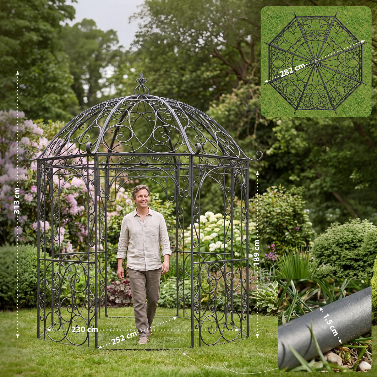 PAVILLON 284/263/313 cm Metall Anthrazit - Anthrazit, Metall (284/313/263cm) - CLP